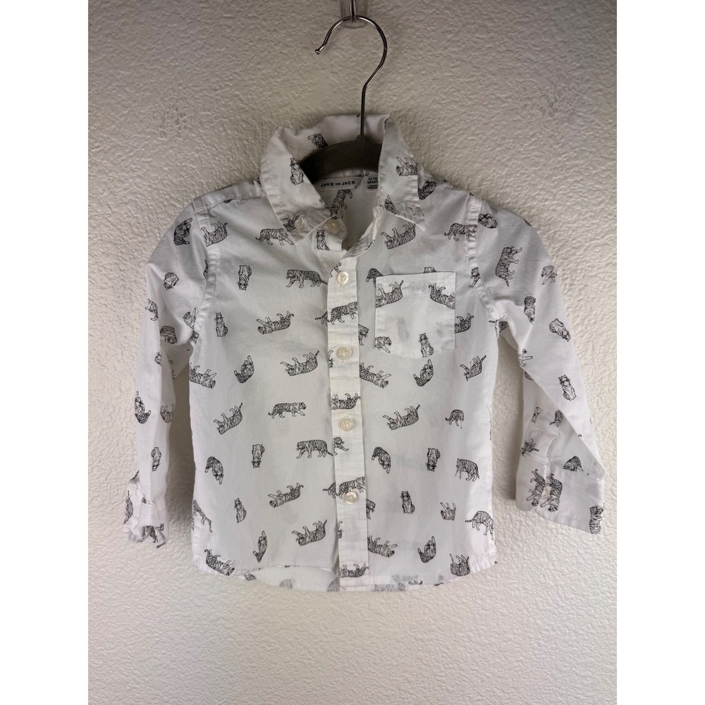Janie and Jack Baby Button Down Shirt Tiger Print White 12–18 Months